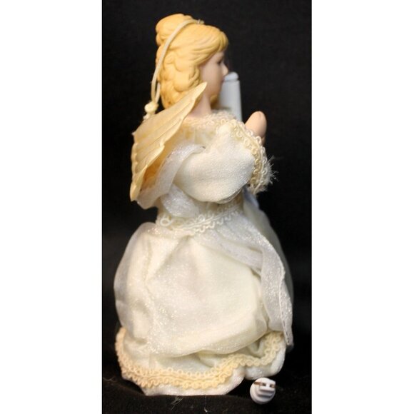 VTG Christmas Tree Top Angel Ornament 6" Small Plug In Ceramic Shimmer Dress - Picture 2 of 12